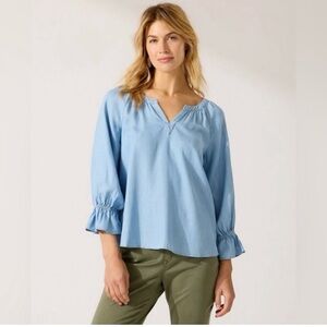 Tommy Bahama Chambray Blue Bell Sleeve Blouse